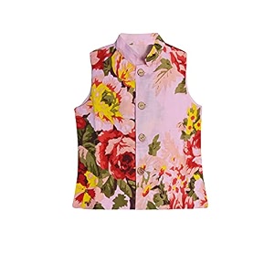 atun all things uber nice boys cotton floral printed collar neck sleeveless nehru jacket for festival ethnic wear