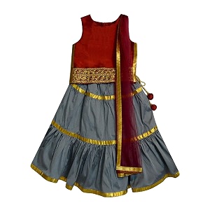atun all things uber nice girls gota lace tiered readymade lehenga choli and dupatta set  traditional ethnic wear clothing set for festival occasions