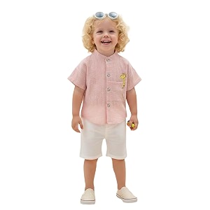 atun all things uber nice baby boys 100 cotton shirt  mandarin collar half sleeve shirt with cute printed design  button front soft fabric shirt  comfortable stylish top wear for babies