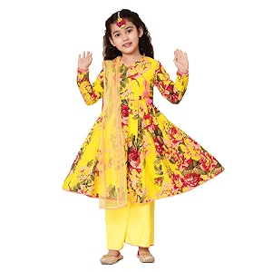atun all things uber nice girl39s polyester floral printed anarkali kurti palazzo with dupatta  traditional ethnic wear clothing set for festival and special occasions