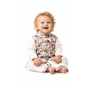 atun all things uber nice baby boys pure cotton ethnic kurta pyjama set with printed nehru jacket  traditional indian festive clothing set for infants  elegant wedding celebration outfit