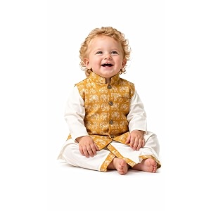 atun all things uber nice baby boys pure cotton ethnic kurta pyjama set with printed nehru jacket  traditional indian festive clothing set for infants  elegant wedding celebration outfit