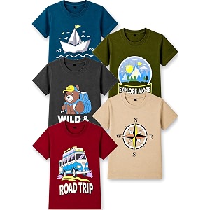 T2F Boys Cotton Regular fit T-Shirts Pack