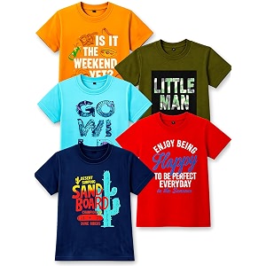 t2f boy39s cotton printed regular fit t-shirtpack of 5