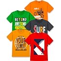 T2F Boy's Cotton Printed Regular Fit T-Shirt(Pack of 5)
