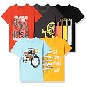 T2F Boy's Cotton Printed Regular Fit T-Shirt(Pack of 5)