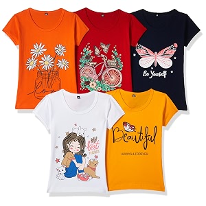 T2F Girls Cotton Printed Regular Fit T-Shirt