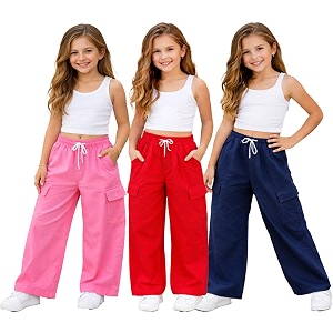 T2F Girls Cotton Baggy Fit Cargo Pants