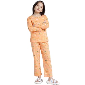 T2F Girls Cotton Printed Pajama Set