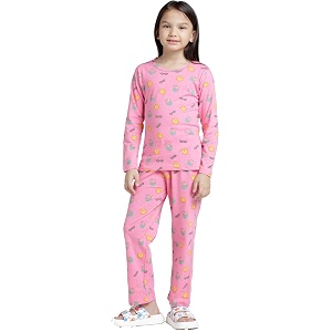 T2F Girls Cotton Printed Pajama Set