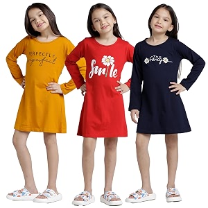 T2F Girls Cotton Printed Regular Fit Full