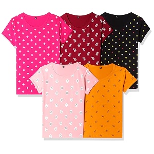 T2F Girls Cotton Printed Regular Fit T-Shirt