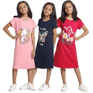 T2F Girls Cotton Printed Regular Fit Knee