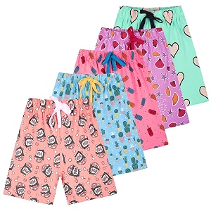 T2F Girls Cotton Printed Shorts Pack of