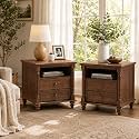 T4TREAM 24" Farmhouse Nightstands with 2 Drawers Set of 2, Reclaim Barnwood