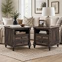 T4TREAM 24" Farmhouse Nightstands with 2 Drawers Set of 2, Dark Rustic Oak