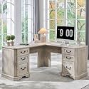 T4TREAM 59" Executive L Shaped Desk with Drawers,Farmhouse Wood Computer Corner Desk, Featuring Charging Station,File Drawer, Storage Cabinet,for Home Office Work and Study (Light Rustic Oak)