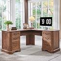 T4TREAM 59" Executive L Shaped Desk with Drawers,Farmhouse Wood Computer Corner Desk,Featuring Charging Station,File Drawer, Storage Cabinet,for Home Office Work and Study (Reclaimed Barnwood)