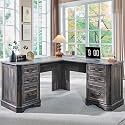 T4TREAM 59" L Shaped Executive Desk with Drawers,Farmhouse Wood Computer Desk, Featuring Charging Station,File Drawer, Storage Cabinet,for Home Office Work and Study (Dark Rustic Oak)