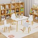 Table &amp; 4 Chairs Set is for Boys Girls, 5-Piece Wooden Kids Activity Table Set with Solid Wood Legs, Large Table &amp; Chair Set for Reading, Drawing, Crafts, Learning &amp; Dining, White