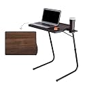 TABLE MAGIC Adjustable Height Laptop Table | Laptop Table for Home Office Wood Textured Top | Foldable Design | Footrest | Lightweight Build | Adjustable Angles | Portable Use (Classic Walnut)