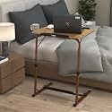 TABLE MAGIC Adjustable Height Laptop Table | Laptop Table Foldable for Home | Engineered Wood 60x45 cm | Foldable Portable Desk with iPad Holder | Cup Holder &amp; Footrest | Golden Teak