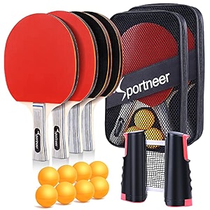 table tennis racket sportneer 4 rackets and 8 balls and 1net red and black double-sided table tennis set with a storage bag suitable for children adult indoor outdoor games school exercise