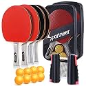 Table Tennis Racket Sportneer 4 Rackets and 8 Balls and 1Net Red and Black Double-Sided Table Tennis Set with a Storage Bag Suitable for Children Adult Indoor Outdoor Games School Exercise