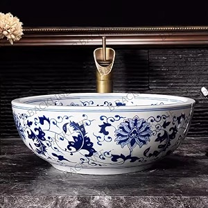 b backline table top ceramic designer wash basin premium counter topover counter wash basin table topvessel sink for bathroom amp living room 16 x 16 x 6 inches blue white