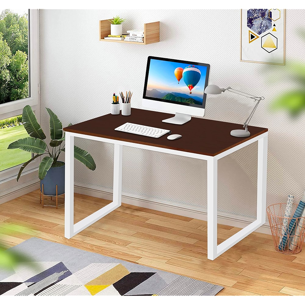 Office Table Workstation Desk, 4 by 2, White Legs and Enginee Wood Top ...