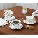 Tableware Bone China White Black Cups and Saucer with Golden Rim, 180 ml Tea Cup Set of 6 Cup and Saucer Set for Tea Milk & Coffee Chai, Tea Cup Set Coffee Cups