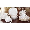 Tableware Fine Bone China White Cups and Saucer with Golden Line, 180 ml Tea Cup Set of 6 Cup and Saucer Set for Tea Milk Coffee Chai, Teacup Set
