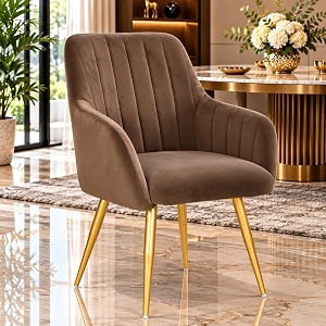 taboo velvet dining chair  upholstered accent arm chair  soft cushioned seat with backrest  modern velvet fabric chair with metal legs  living room bedroom study caf amp restaurant chair  brown