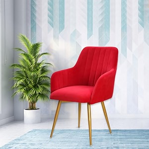 taboo velvet dining chair  upholstered accent arm chair  soft cushioned seat with backrest  modern velvet fabric chair with metal legs  living room bedroom study caf amp restaurant chair  red