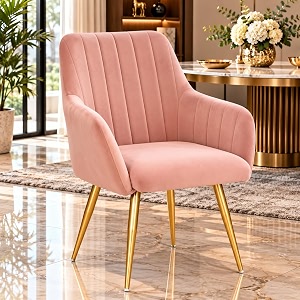 taboo velvet dining chair  upholstered accent arm chair  soft cushioned seat with backrest  modern velvet fabric chair with metal legs  living room bedroom study caf amp restaurant chair  peach