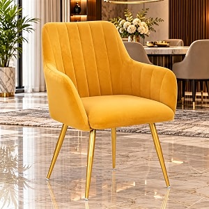 taboo velvet dining chair  upholstered accent arm chair  soft cushioned seat with backrest  modern velvet fabric chair with metal legs  living room bedroom study caf amp restaurant chair yellow