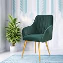 Velvet Dining Chair | Cafe Chair with Cushion Seat | Modern Velvet Fabric Accent Chair for Bedroom/Study Room|Restaurants Chair with Armrest &amp; Metal Legs (Green, 19x24x39 Inch)