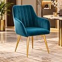 Taboo Velvet Dining Chair | Upholstered Accent Arm Chair | Soft Cushioned Seat with Backrest | Modern Velvet Fabric Chair with Metal Legs | Living Room, Bedroom, Study &amp; Restaurant Chair | NavyBlue