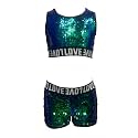 TACKTIMES 2Pcs Girls Sleeveless Crop Top with Shorts Outfit Set for Athletic Leotard Dancing Swimming Gymnastics Dancewear