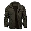 TACVASEN Men's Jacket-Casual Winter Cotton Military Jacket Standard Length Thicken Hooded Cargo Coat