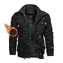 TACVASEN Men's Jacket-Casual Winter Cotton Military Jacket Standard Length Thicken Hooded Cargo Coat
