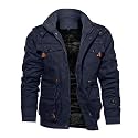 TACVASEN Men's Jacket-Casual Winter Cotton Military Jacket Standard Length Thicken Hooded Cargo Coat