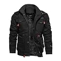 TACVASEN Men's Jacket-Casual Winter Cotton Military Jacket Standard Length Thicken Hooded Cargo Coat