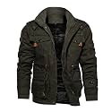 TACVASEN Men's Jacket-Casual Winter Cotton Military Jacket Standard Length Thicken Hooded Cargo Coat