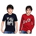 TADEO Half and Full Sleeves Boys Tshirt Combo Set | Cotton Blend | Pack of 2 Pcs | Round Neck | Navy Blue &amp; Maroon | 12-13 Years