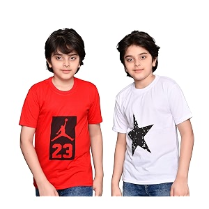 tadeo half sleeves boys tshirt combo set  cotton blend  pack of 2 pcs  round neck  red amp white  7-8 years