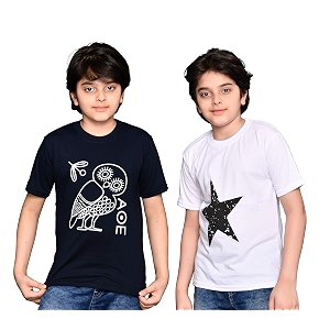 tadeo half sleeves boys tshirt combo set  cotton blend  pack of 2 pcs  round neck  navy blue amp white  8-9 years