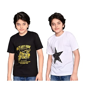 tadeo half sleeves boys tshirt combo set  cotton blend  pack of 2 pcs  round neck  black amp white  10-11 years