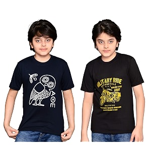 tadeo half sleeves boys tshirt combo set  cotton blend  pack of 2 pcs  round neck  navy blue amp black  7-8 years