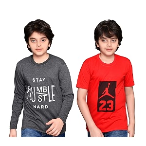 tadeo half and full sleeves boys tshirt combo set  cotton blend  pack of 2 pcs  round neck  red amp dark grey  8-9 years